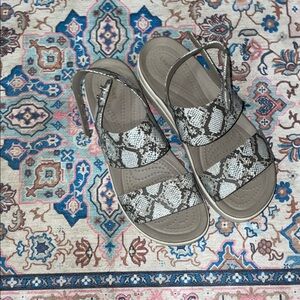 CROCS Snake Print Sandals - Gray and Cream